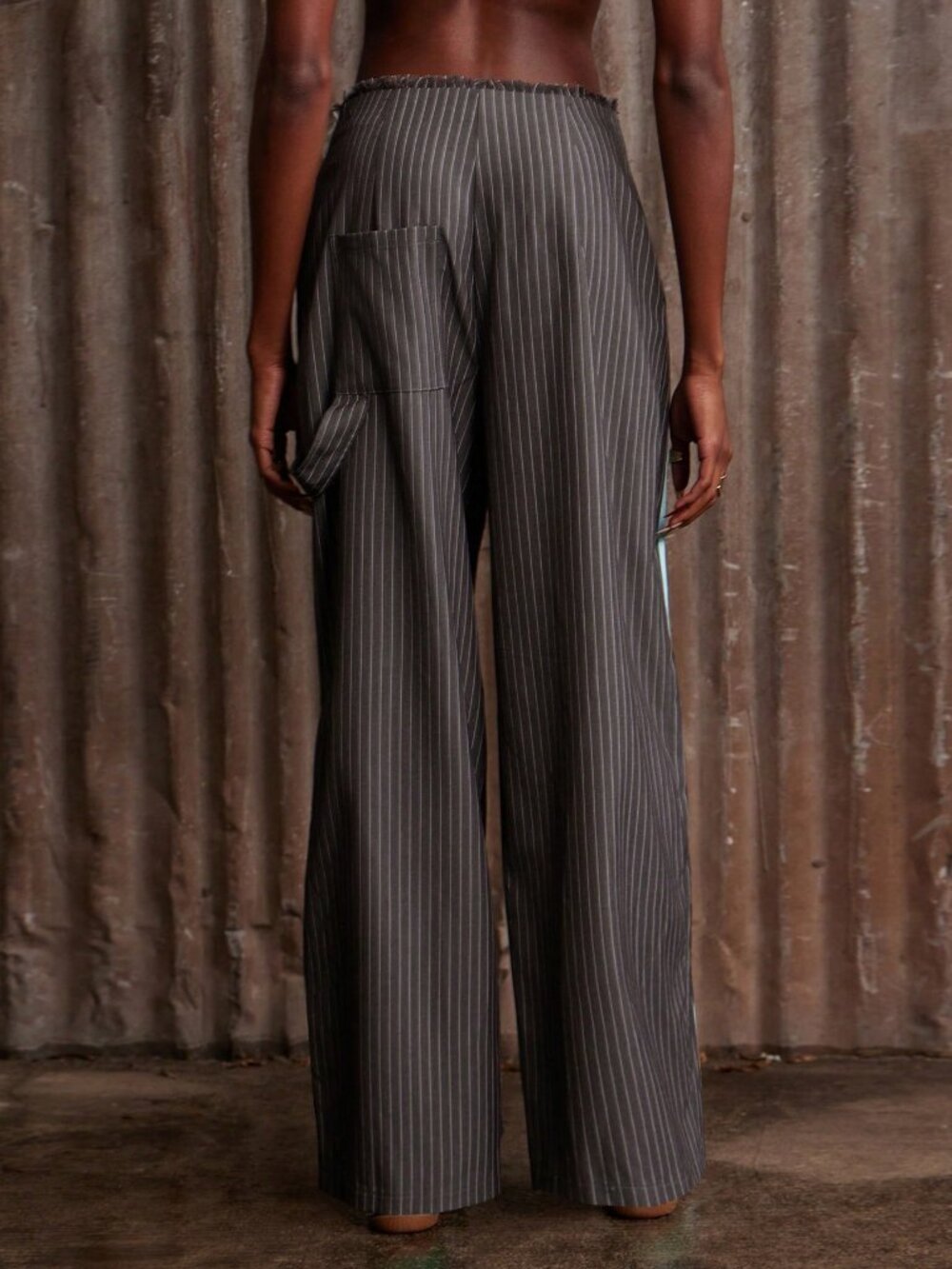 Dark Grey Casual Women's Long striped Wide-Leg Pants - Picture 6 of 7
